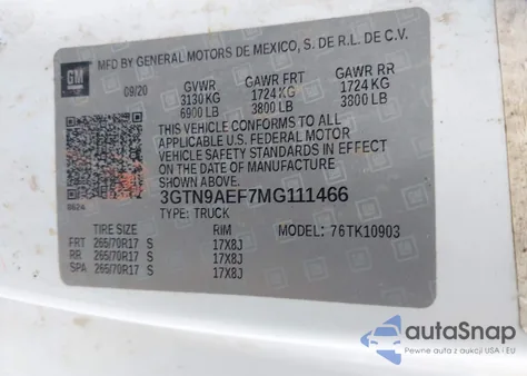 2021 GMC Sierra 1500 4Wd Long Box из США, поврежденный, VIN 3GTN9AEF7MG111466